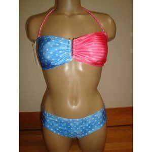 O'NEILL 2 PC SWIMSUIT FREEDOM BANDEAU/HIPSTER RED/WHITE/BLUE STARS STRIPES XL